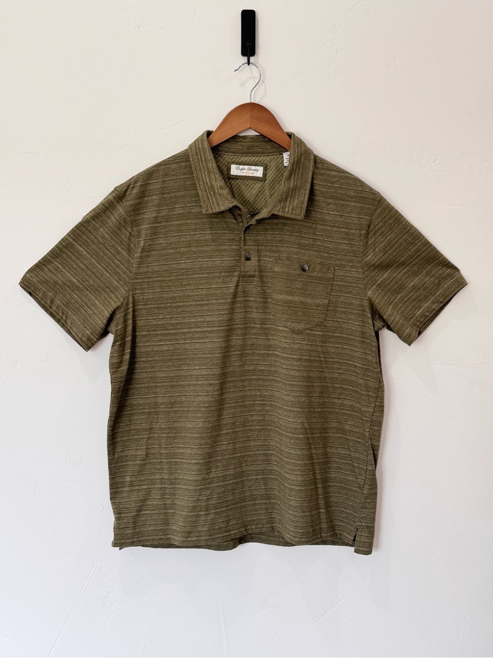 English Laundry Olive Green Stiped Short Sleeve Polo Men's Size XL